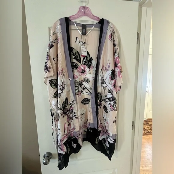 New! Vince Camuto Lily Botanical Floral Kimono Cardigan, Wrap Rayon OSFM - Picture 13 of 16